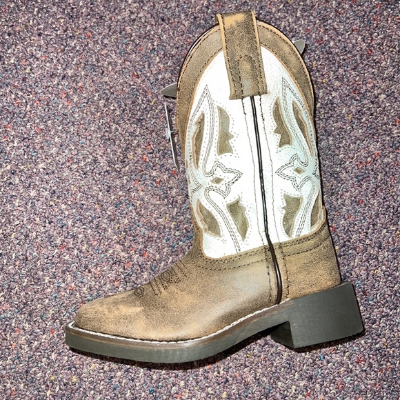 Smoky Mountain Boots Youth Natalie Square Toe Boots White Tan Kids - Picture 3 of 3